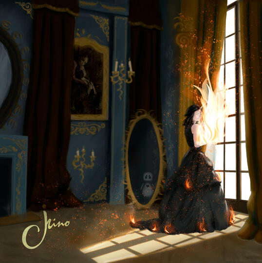 Semi-realistic digital painting with loose brush strokes of a Victorian-style room