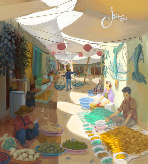 Semi-realistic digital painting with loose market brushstrokes